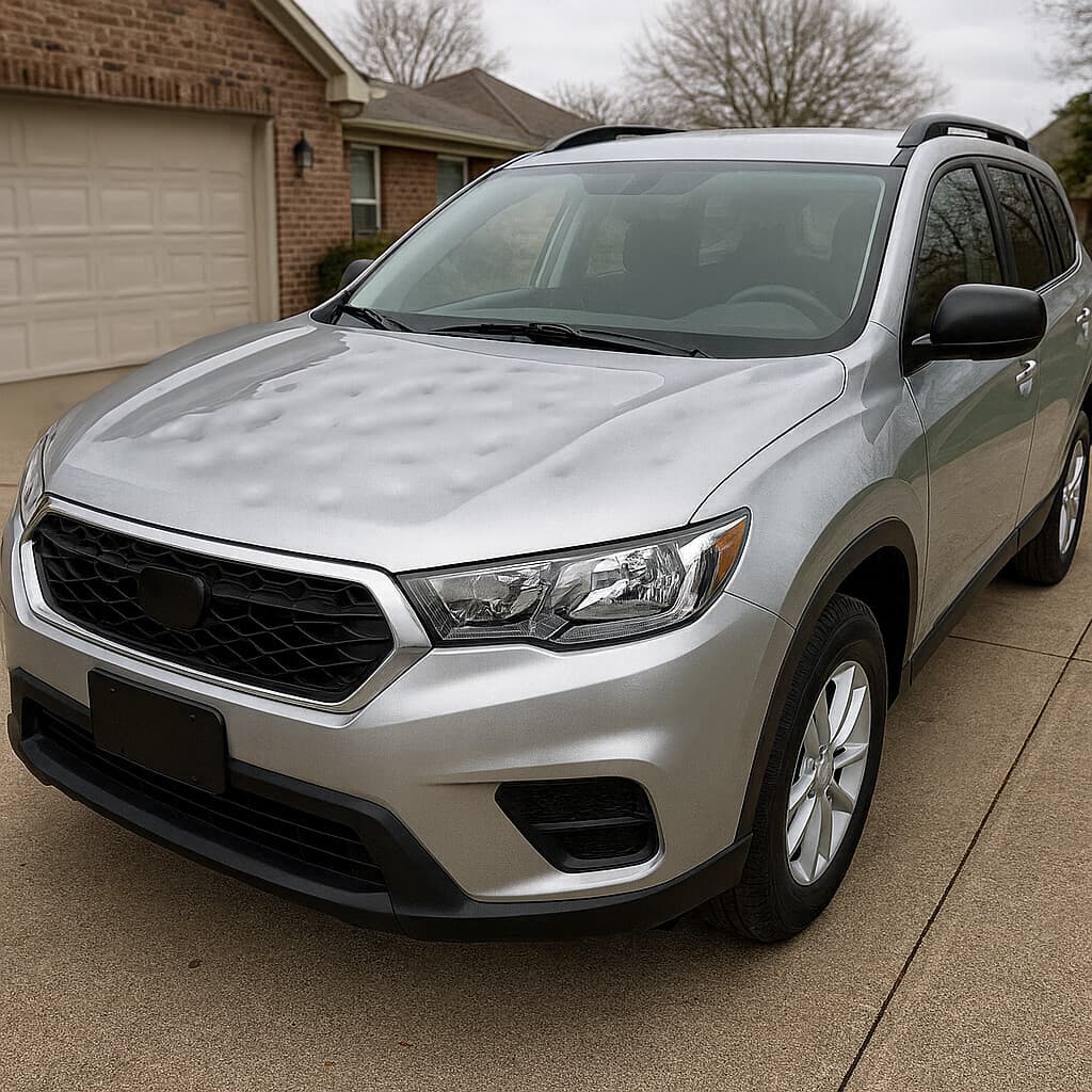 Hail damage before repair